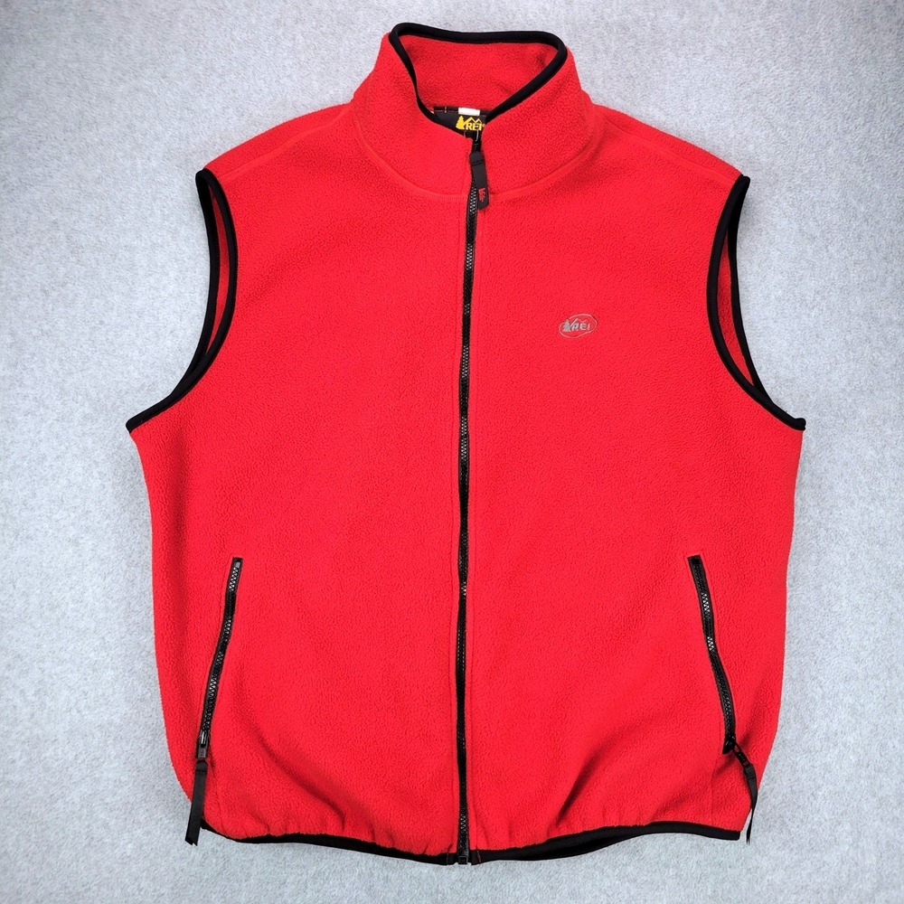 REI Fleece Vest Mens XL Red Full Zip Mock Neck Made in USA Hike 90s Polartec
